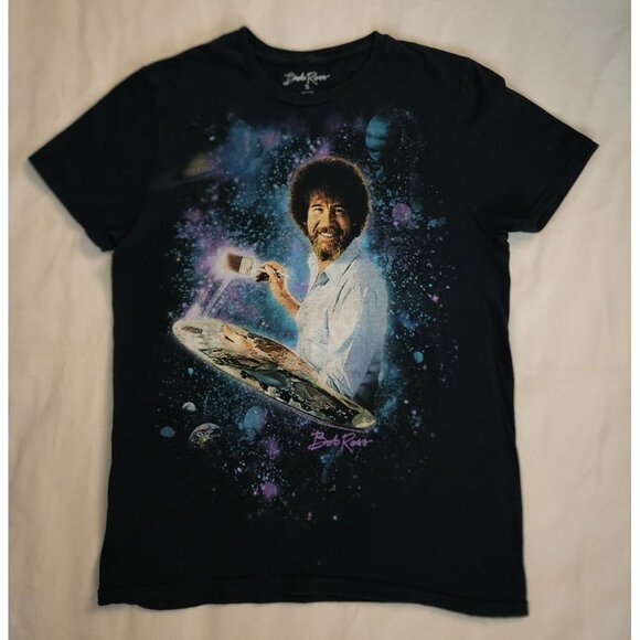 Bob Ross Men's Unisex Adult Painting Galaxy Space Graphic Print Tee Black Small - Picture 4 of 8